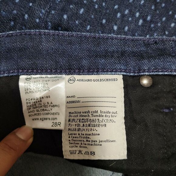 AG The Stevie Ankle Denim Jeans Slim Straight Mid Rise Sz 28 Dark Wash Polka Dot - Picture 6 of 7